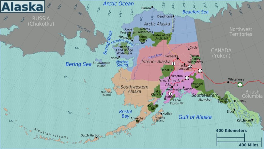 Alaska travel regions map
