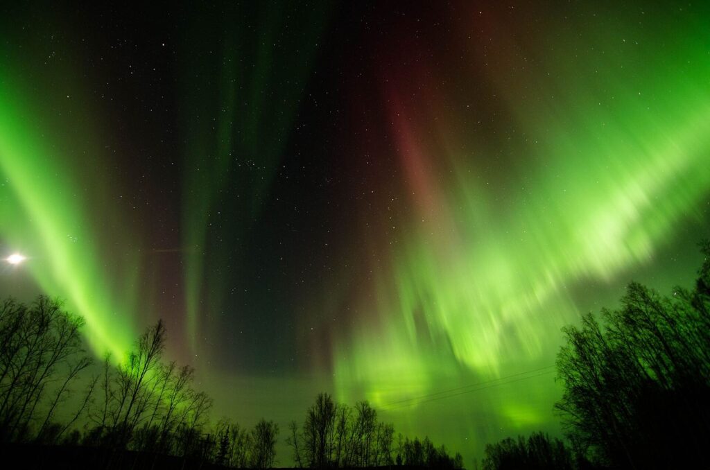 Aurora borealis over Wickersham Dome north of Fairbanks
