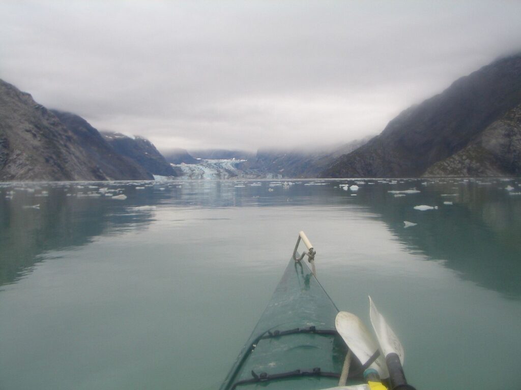 Kayaking toward a tidewater glacier in Glacier Bay